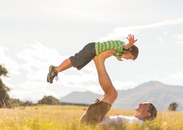 Boy flying and dad 5